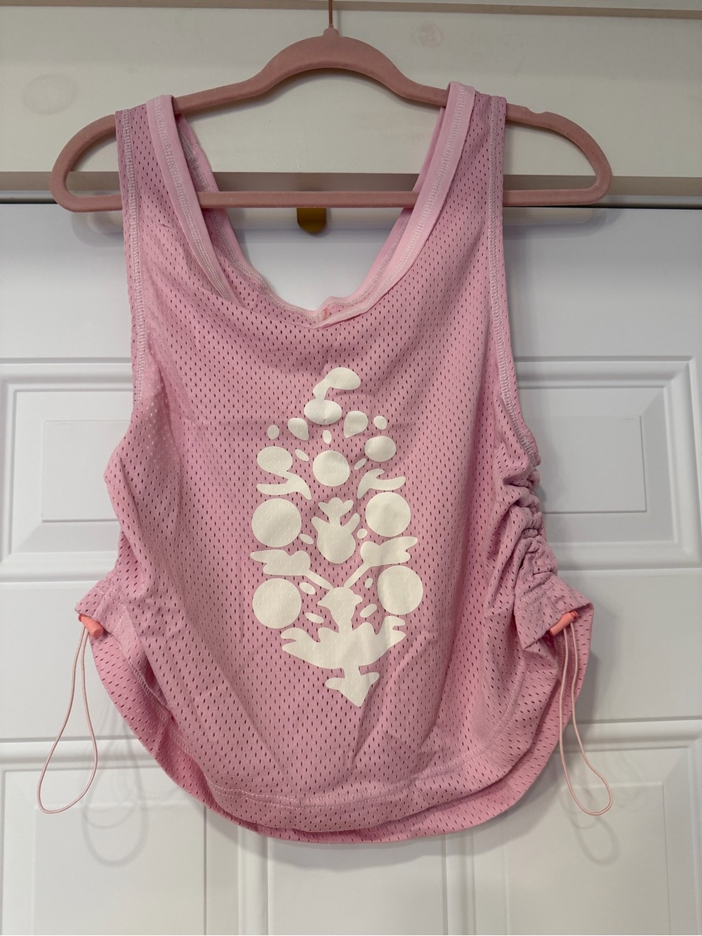 FP Movement by Free People Light Pink Mesh Tank with White Graphic